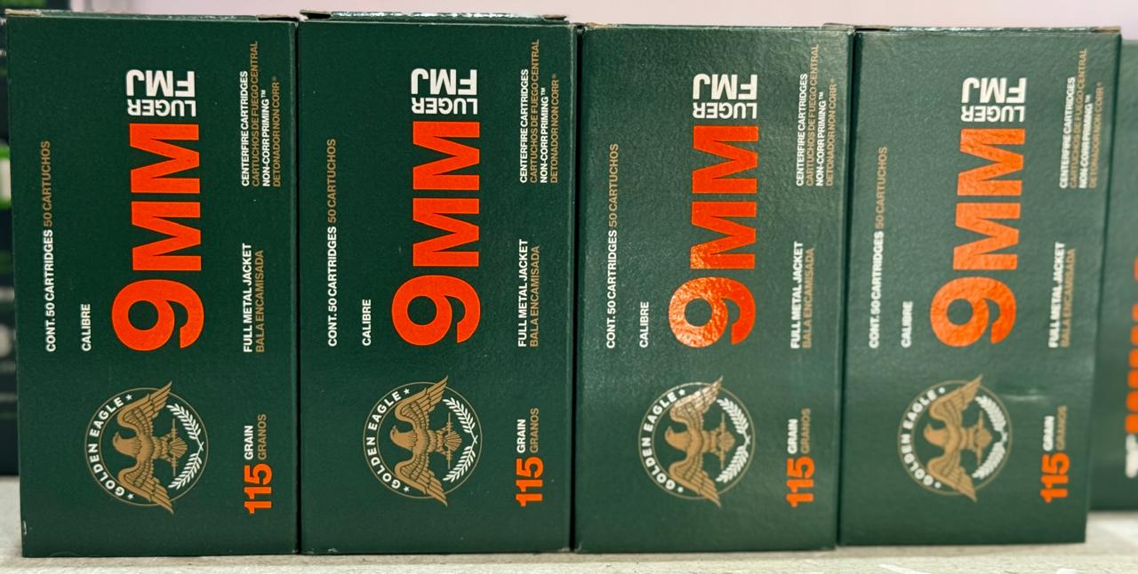 MUNICION MARCA GOLDEN EAGLE CALIBRE 9MM FMJ 115GRS LOTE 1E090709