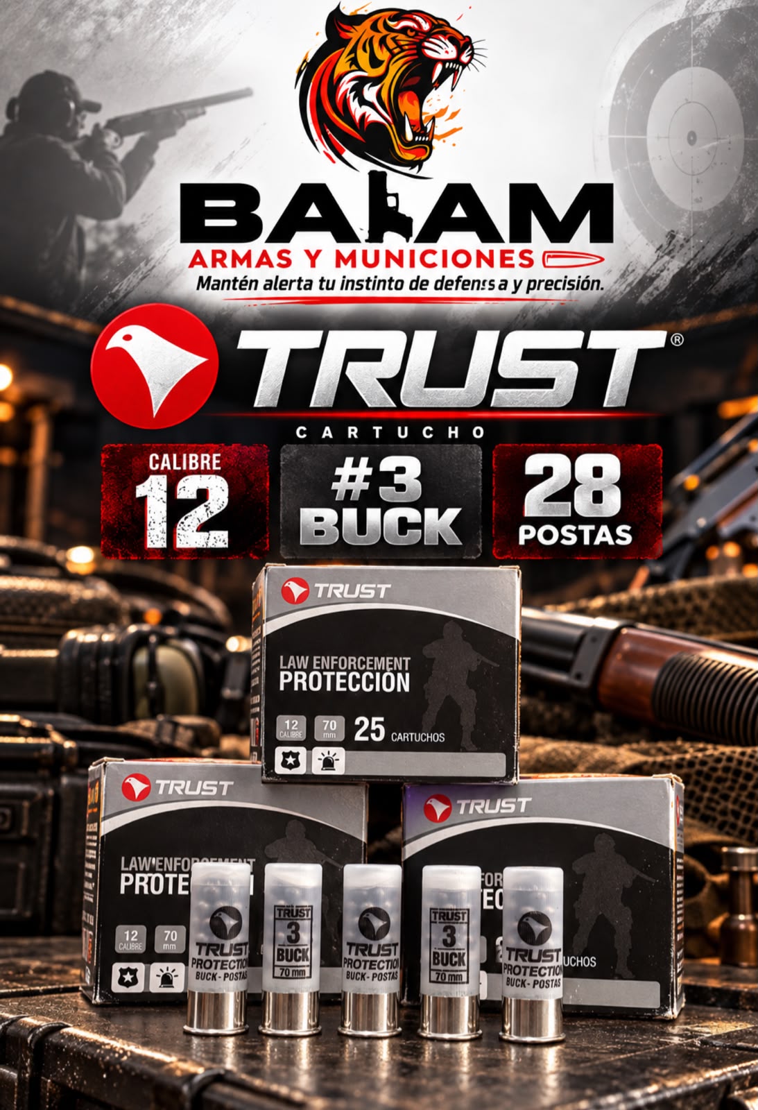 MUNICION TRUST CAL. 12 #3 BUCK S/L